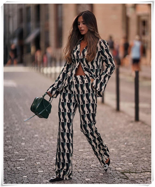 Black Green Office Ladies Blouse Za 2021 Women Summer Fashion Geometrical Print Elegant Female Chic Tops Outwear Blusas Feminina