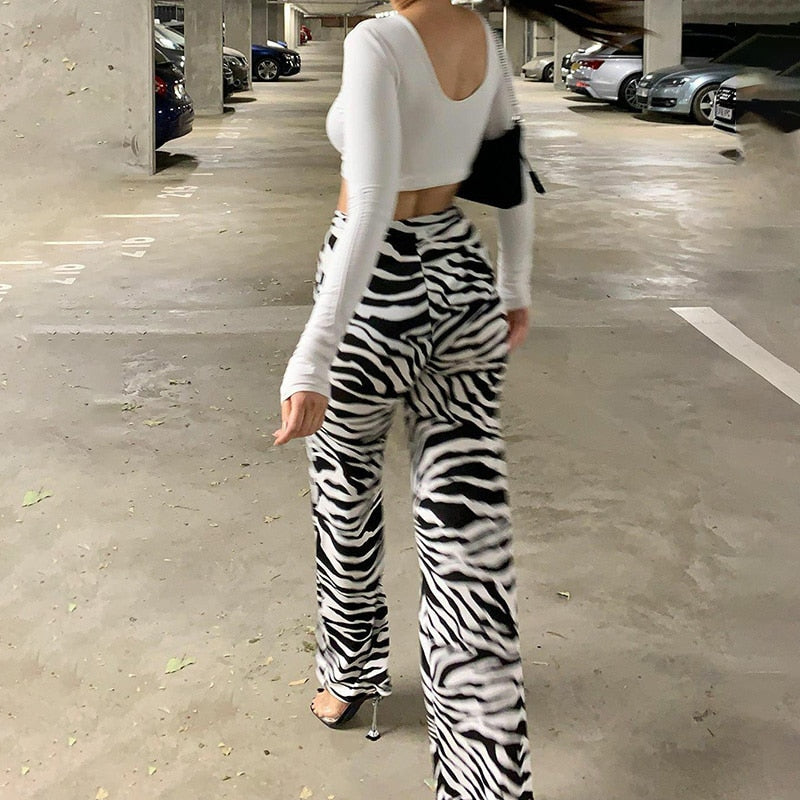 WannaThis Zebra Print Wide Leg Pants Trousers Sexy High Waist Autumn Women New 2020 Fashion Casual Female Trousers Streetwear