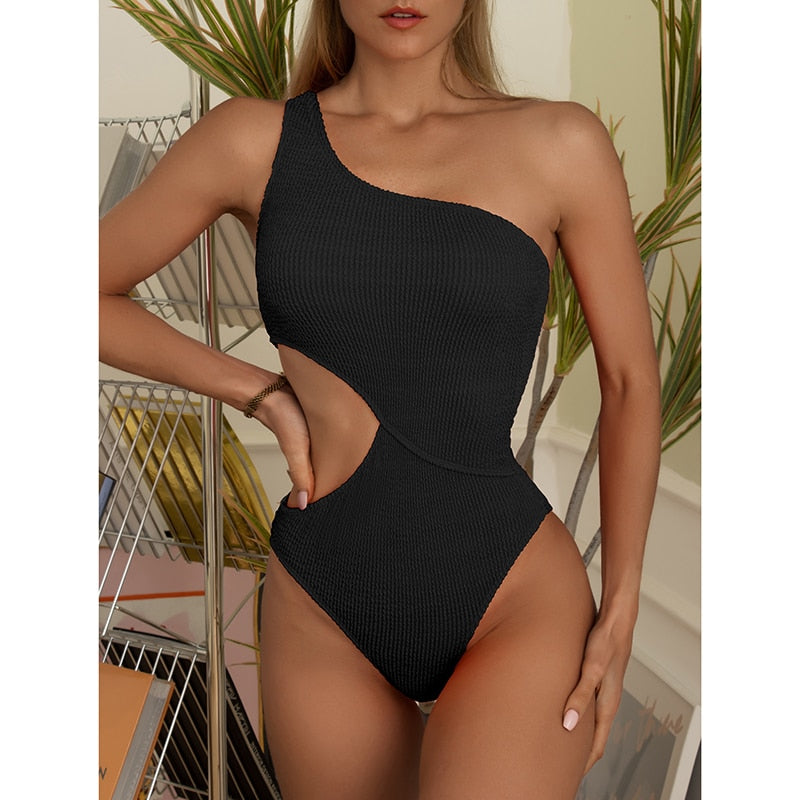 Riseado one sholder women's &#39; S swimsuit one piece cut out sexy bodysuit women's swimwear 2022 textured MONOKINI solid swimsuit