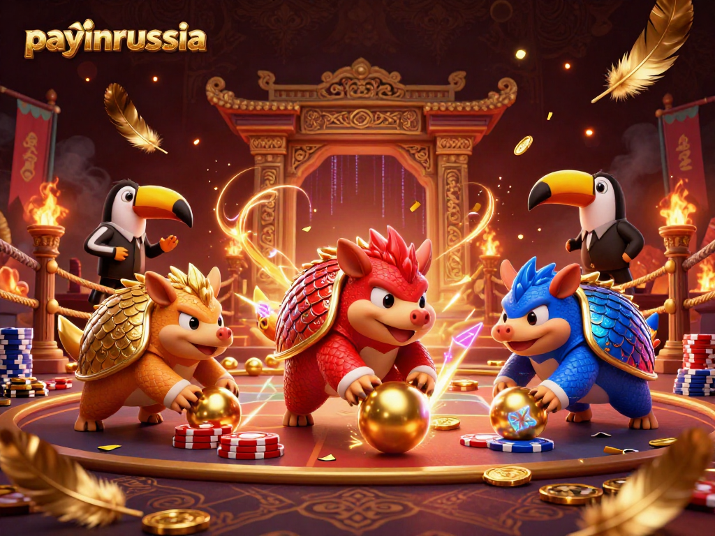Payinrussia propose un paiement facile avec des pangolins rivaux dans une scène dynamique de casino.