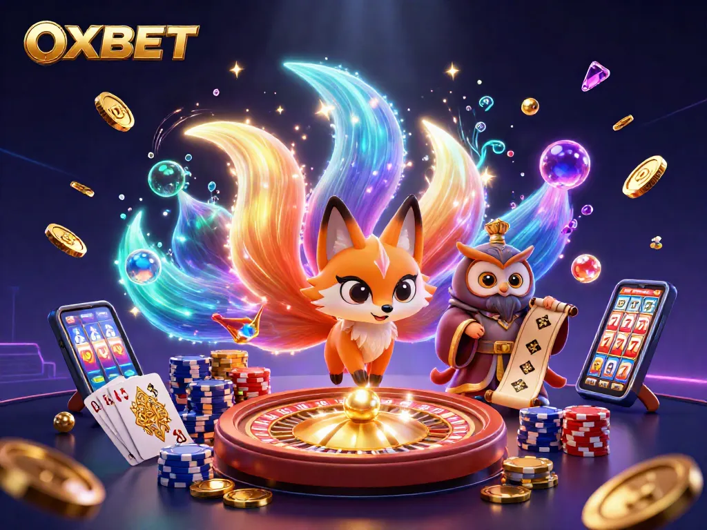 Spin to win with OXBET's magical gaming scene filled with colorful gems and golden coins.