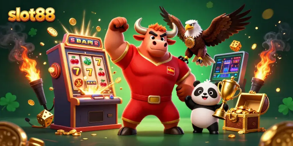 Experience the thrill of slot88 with vivid characters celebrating a jackpot in an engaging casino scene.