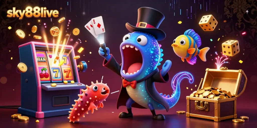 Experience thrilling magic tricks at sky88live with a whimsical underwater gambling scene designed for excitement.