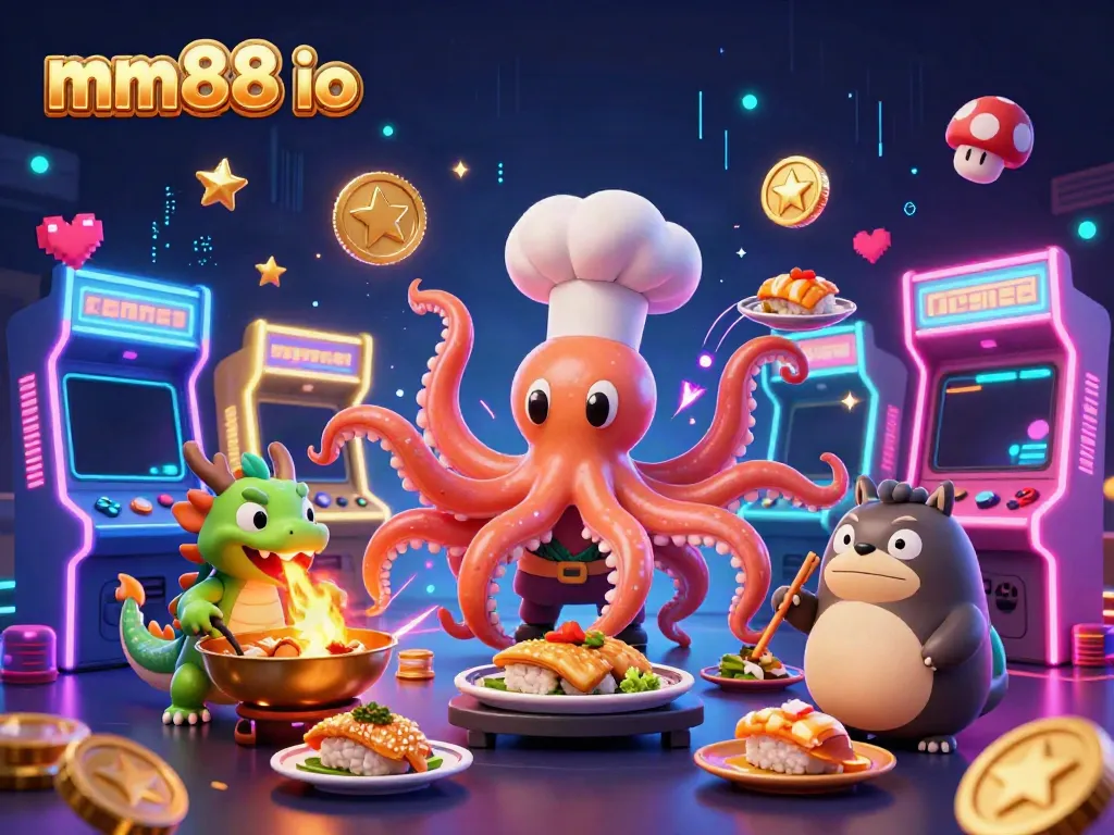 Engage with the exciting world of mm88 io as a vibrant dragon, octopus chef, and tanuki explore dynamic casino games.