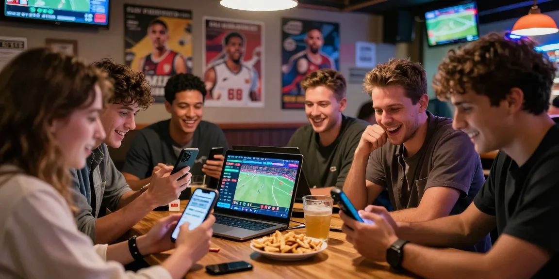 Amis discutant des meilleurs sites de paris sportifs dans un bar animé