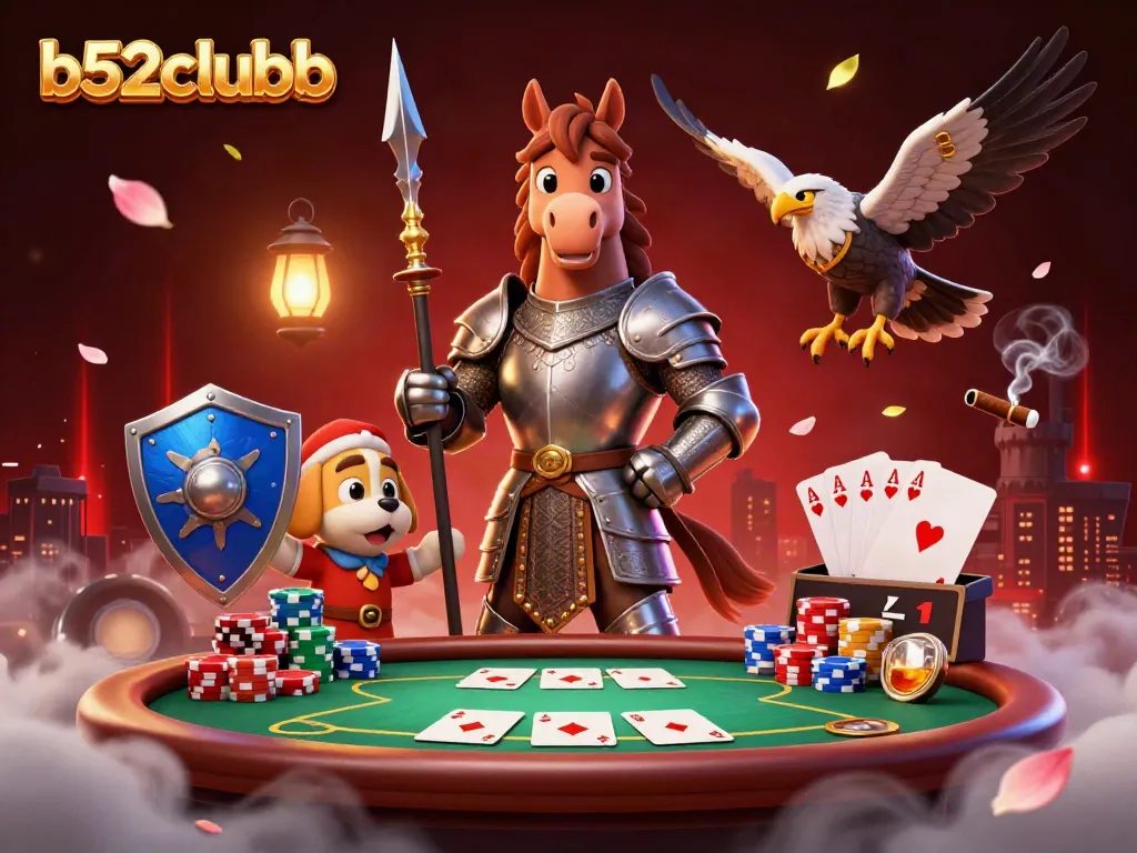 Experience thrilling poker action with b52clubb in this lively casino scene featuring characters and game elements.