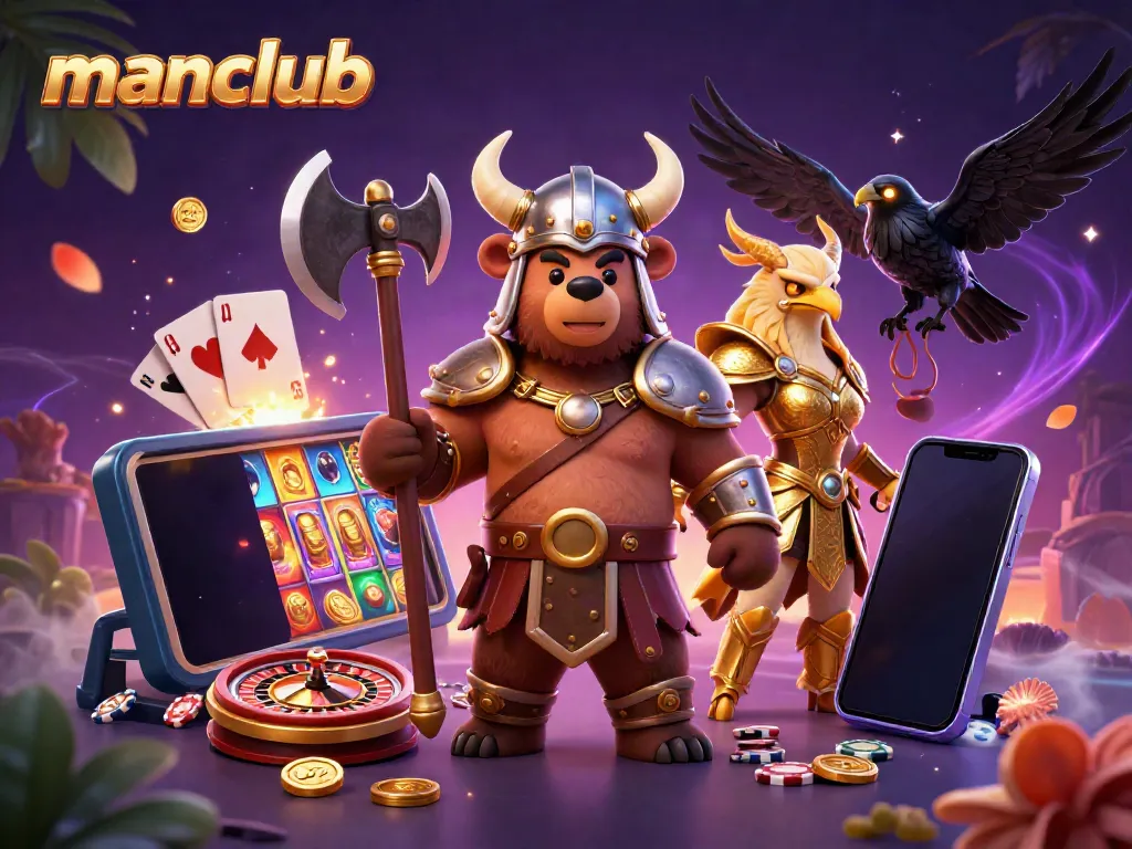 Experience thrilling gameplay at manclub with animated characters and vibrant casino elements.