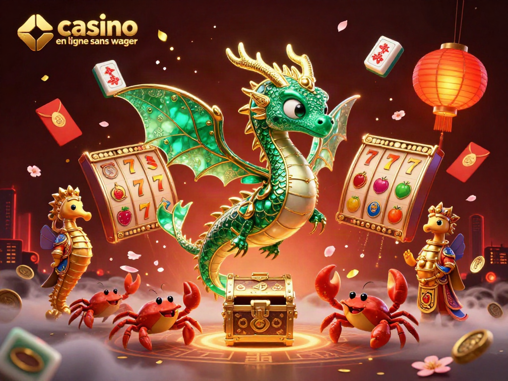 Gagnez avec le casino en ligne sans wager en découvrant un dragon marin dans une scène festive.
