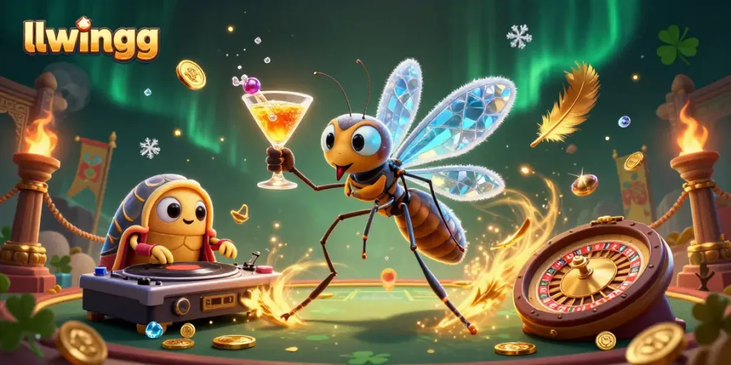 Experience the vibrant world of llwingg with a lively casino mascot and exciting gaming elements.