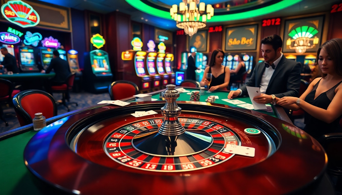Exciting casino action showcasing SAO BET with players enjoying roulette and slots in luxury.