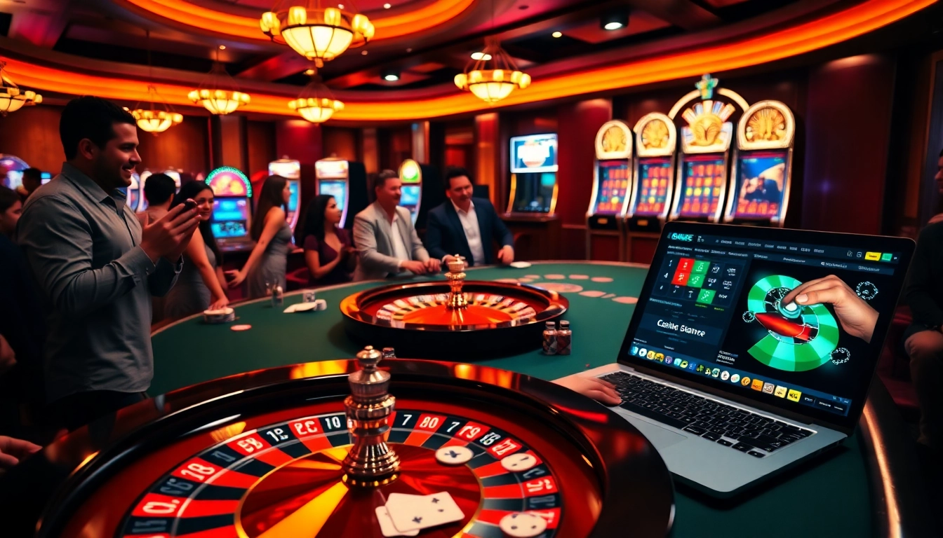 Experience thrill at a casino en ligne france with lively tables and online gaming showcased.