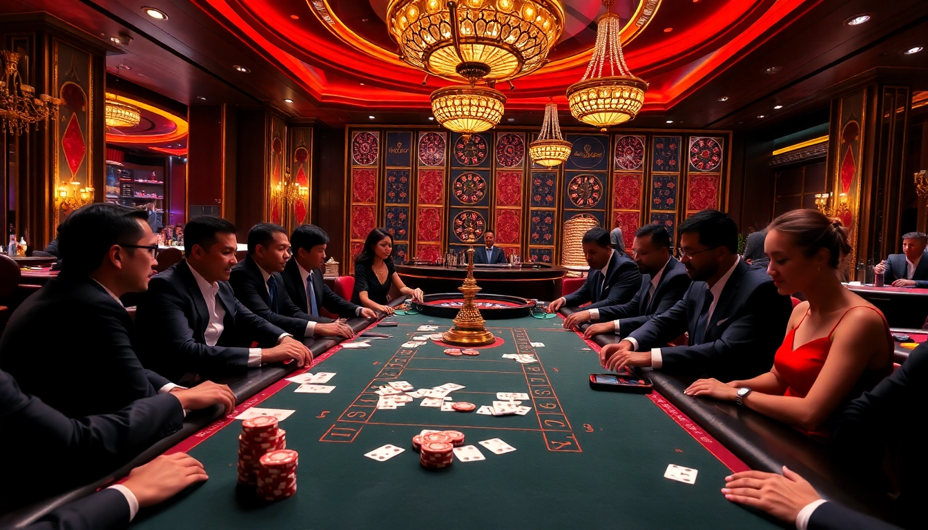 Experience the thrill of betting at nhà cái 789win with an exciting poker table surrounded by eager players.