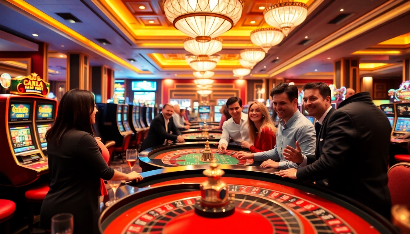 Jouez au casino en ligne France avec une ambiance festive et des joueurs heureux. related image