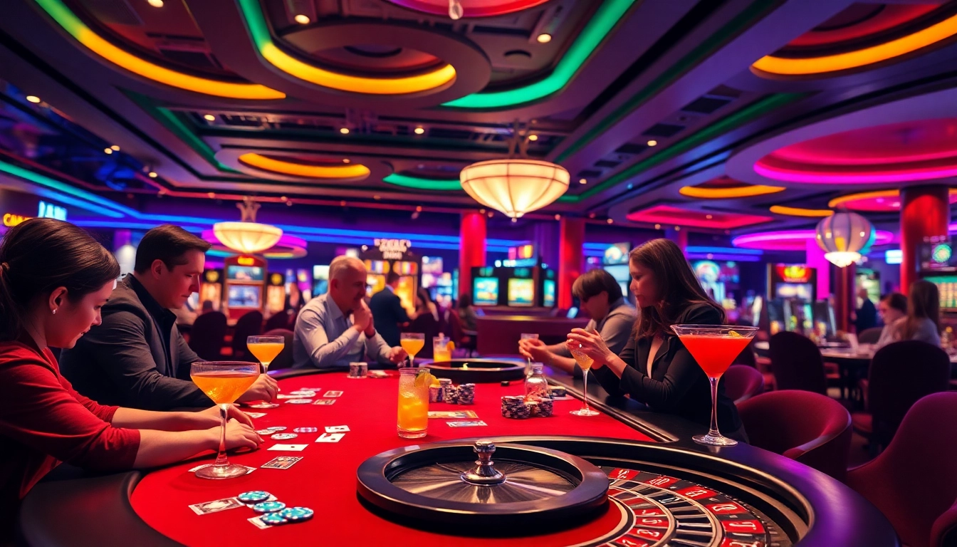 Découvrez le casino en ligne France avec une scène animée de joueurs et des jeux captivants. related image