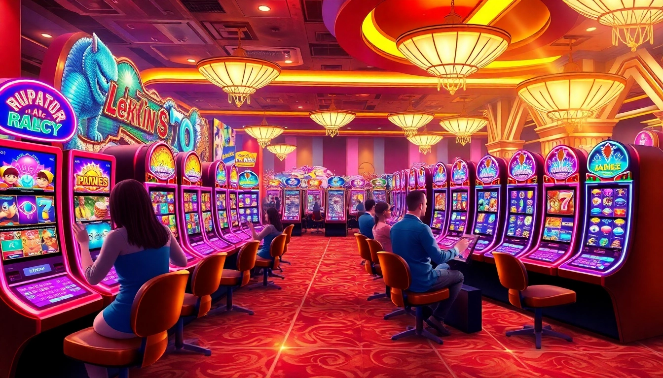 Joueurs appréciant les machines à sous casino dans un casino animé et coloré. related image