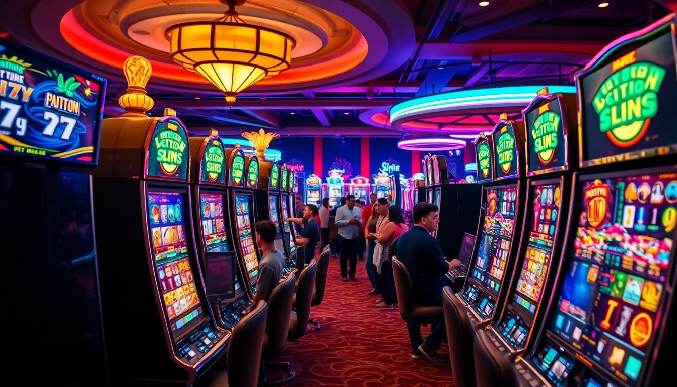 Jouer aux machines à sous en ligne dans un casino animé avec ses lumières scintillantes.