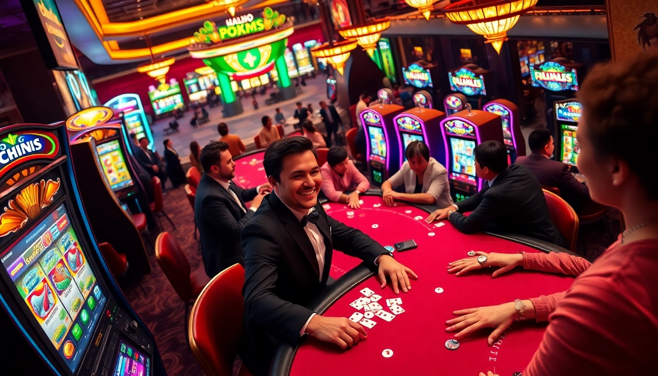 Joueurs enthousiastes au casino en ligne France, profitant de l'énergie des jeux de table et des machines à sous.