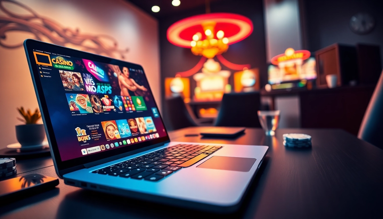 Casino en ligne France avec un ordinateur portatif élégant affichant des jeux captivants. related image