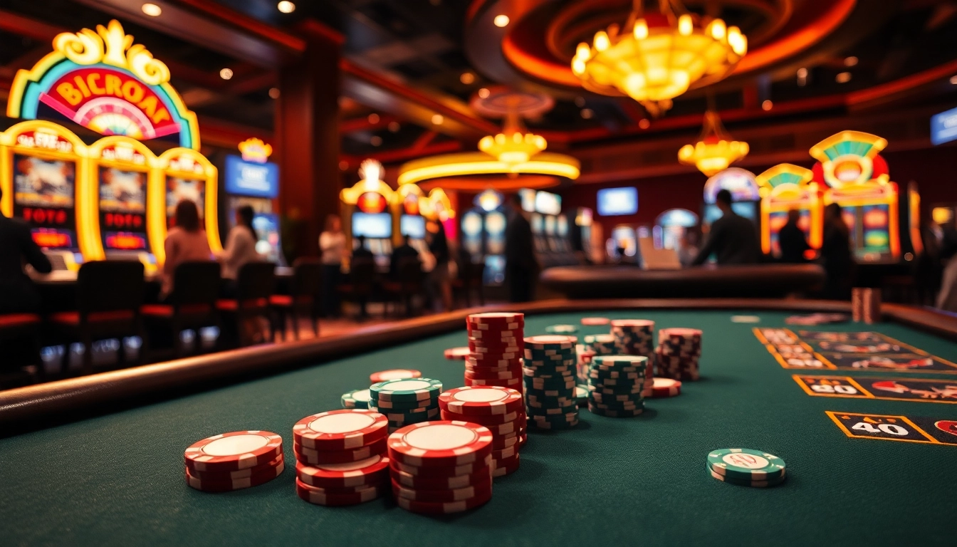 Illustration of a lively casino en ligne france experience showcasing vibrant gaming elements.