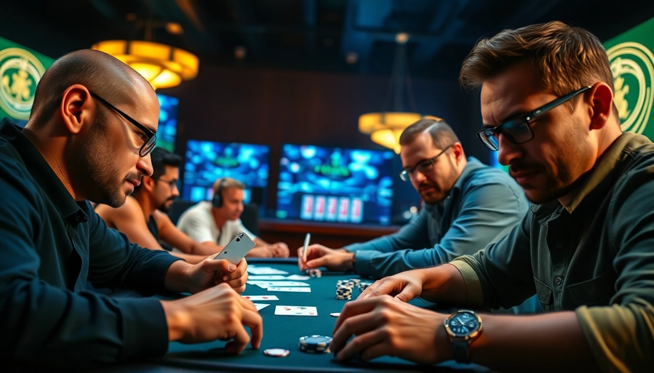 Jouer au poker en ligne avec des joueurs concentrés et une interface captivante.
