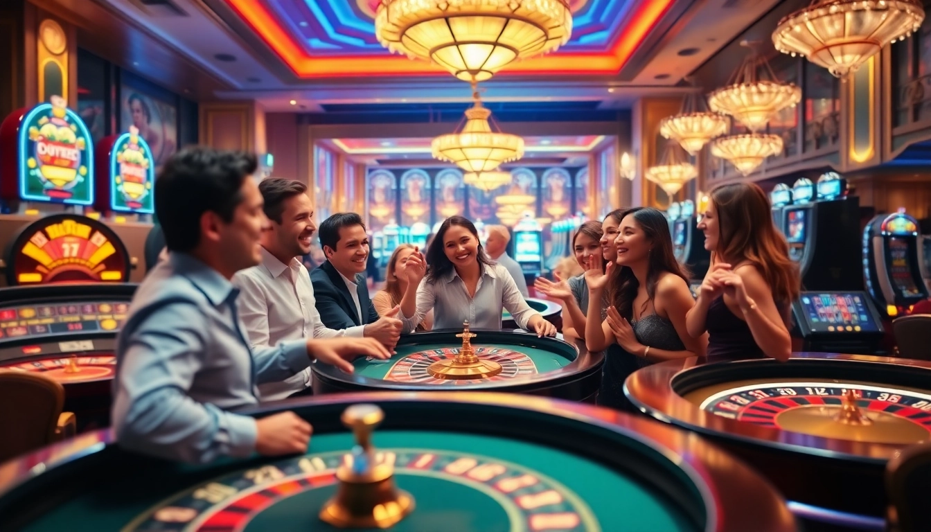 Jouez au casino en ligne France avec une ambiance festive et des joueurs heureux.