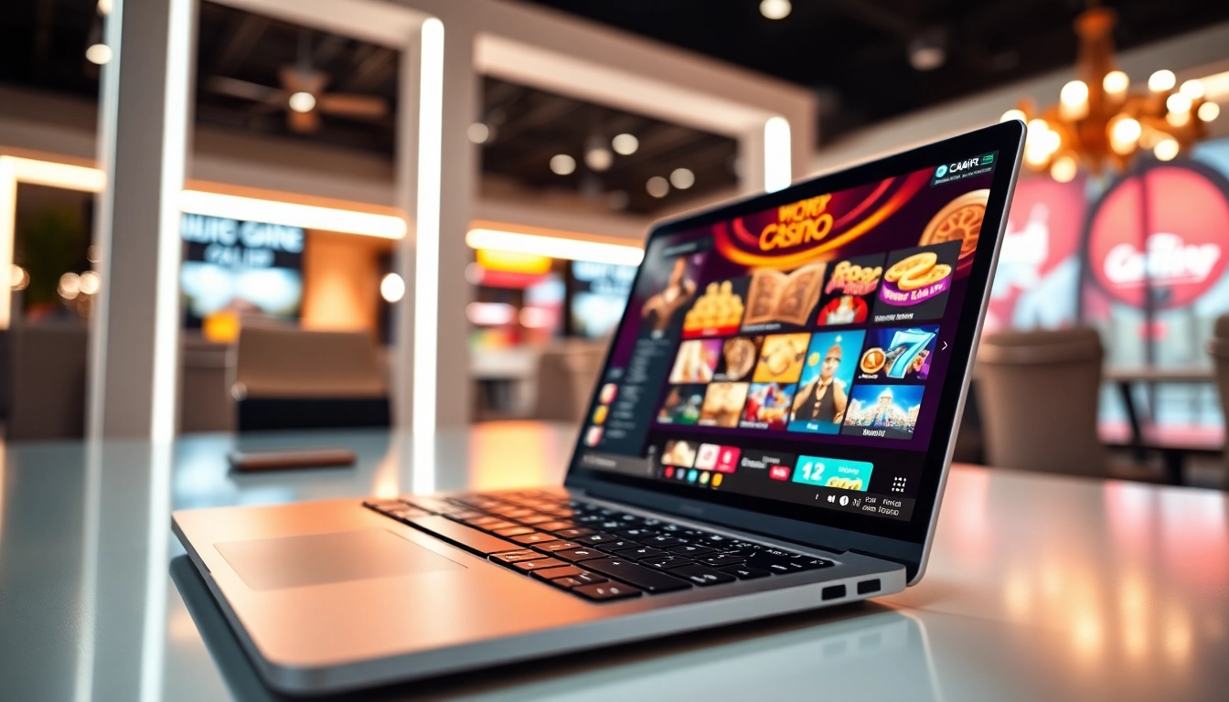 Casino en ligne France avec un ordinateur portatif élégant affichant des jeux captivants.