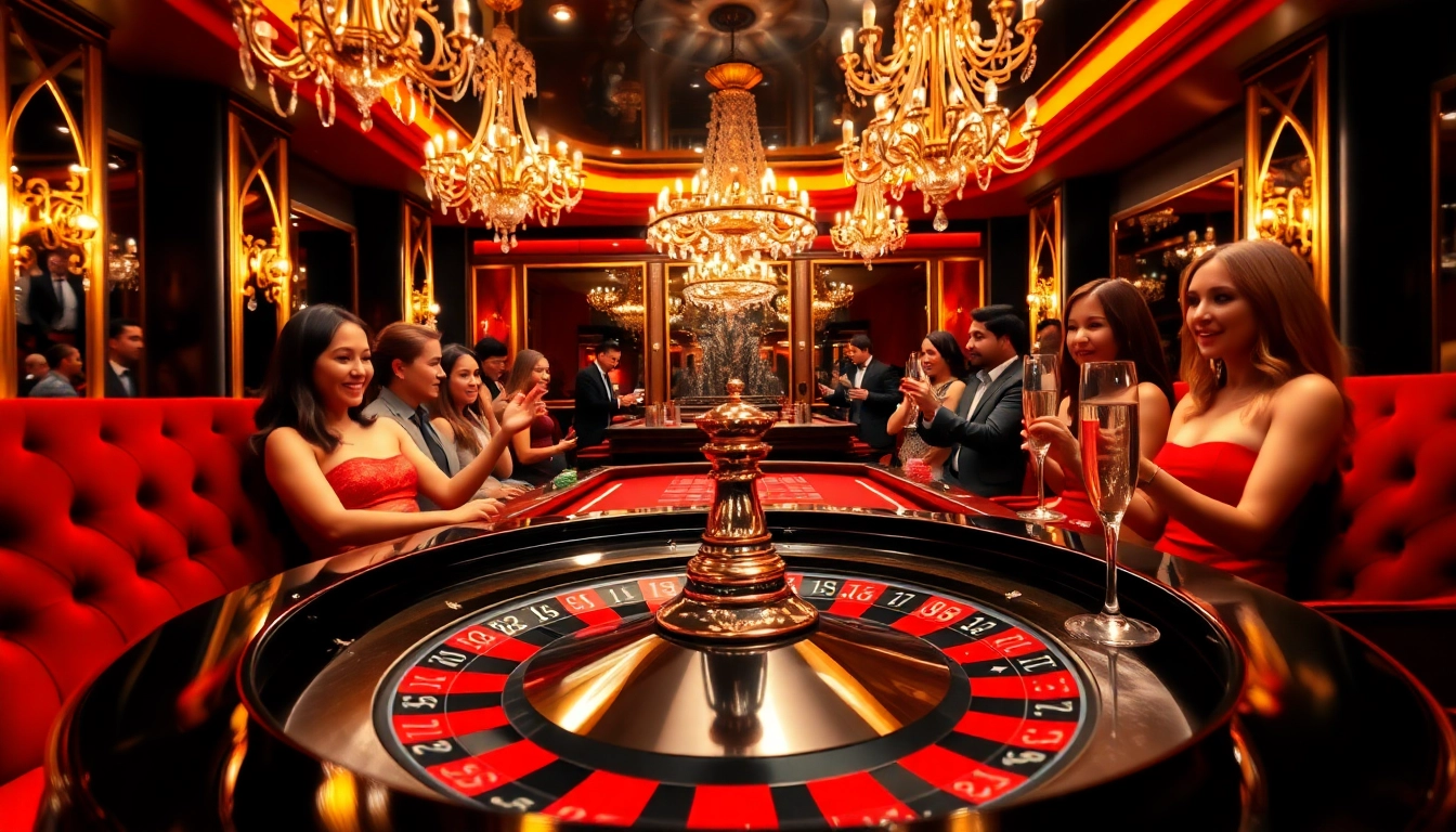 Vibrant casino en ligne france experience with roulette table attracting players in a luxurious setting.