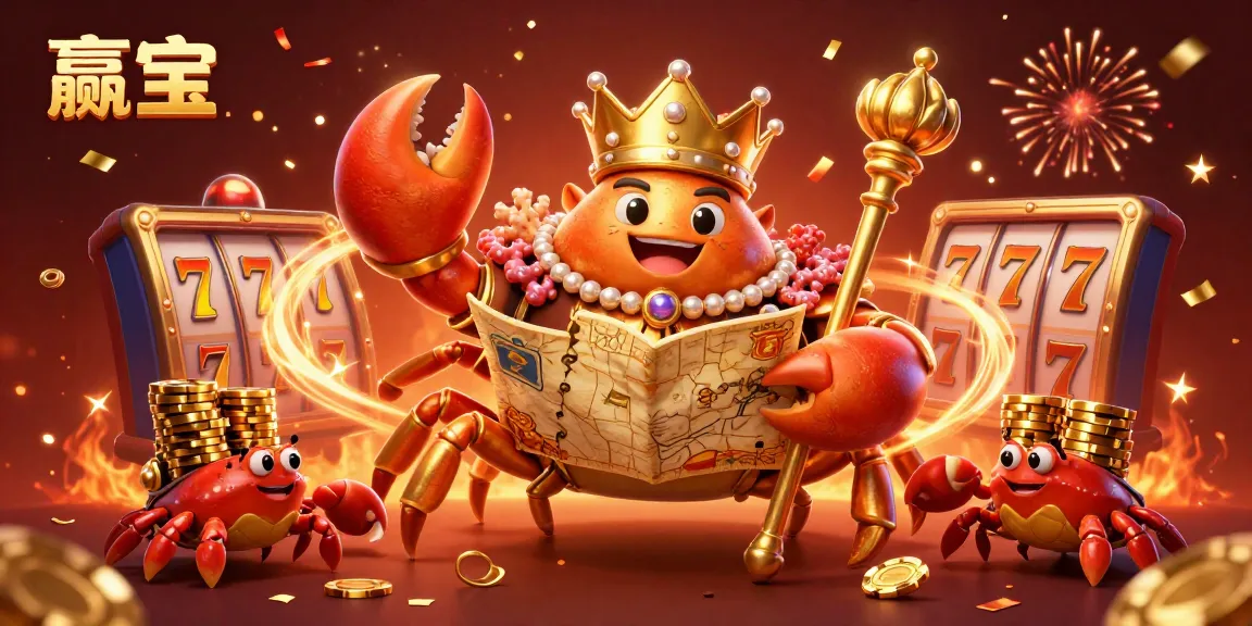 Experience the thrilling wins at 赢宝 with a dynamic casino scene featuring golden crab emperor and rich game elements.