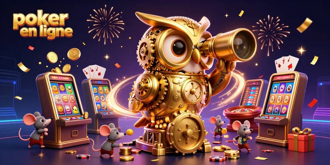 Jouez au poker en ligne dans un casino animé, avec des personnages cartoon et des éléments de jeu vibrant.