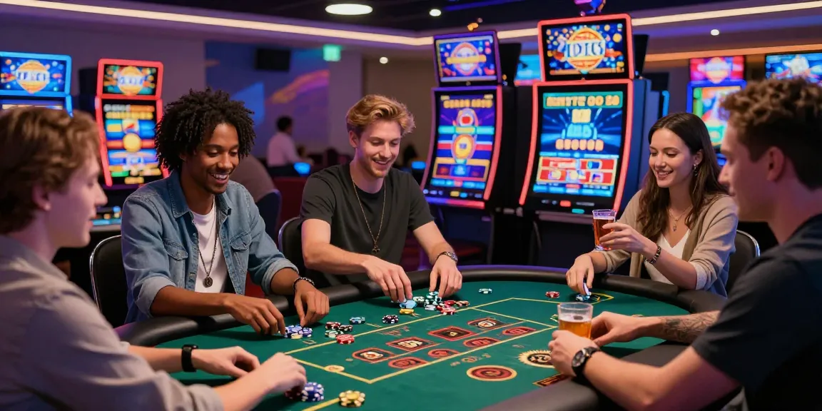 Joueurs heureux profitant de jeux de casino en ligne France dans une ambiance festive et conviviale.