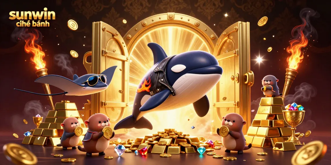 Win big at sunwin chính hãng with a dynamic scene featuring animated sea creatures and gold treasures.