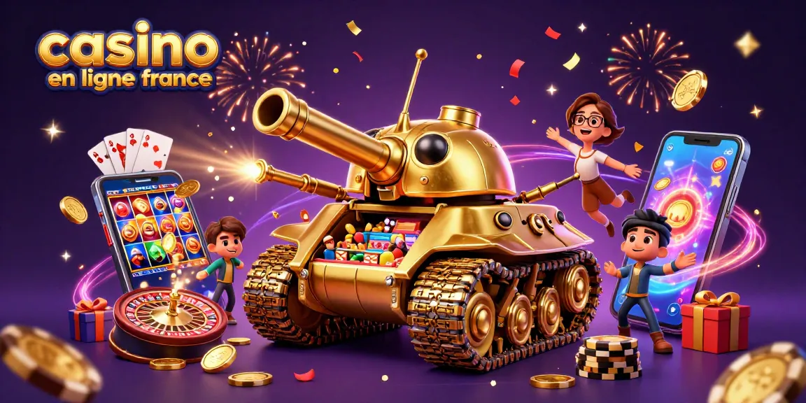 Casino en ligne France : une illustration dynamique avec un tank doré et des jeux de casino.