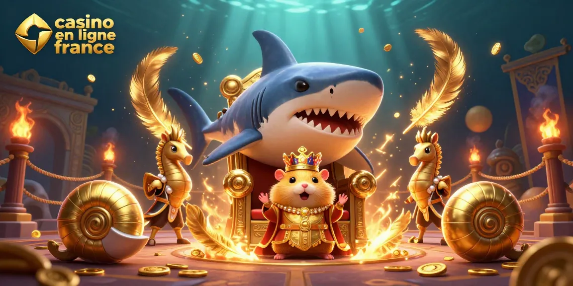 Découvrez le royaume gaming dans ce casino en ligne France avec un roi hamster sur un trône de dents de requin.