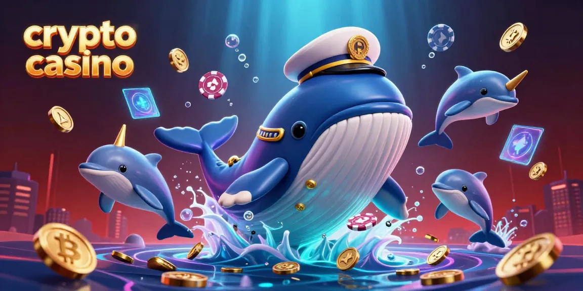 Casino crypto captivant avec baleine 3D et éléments de jeu animés pour une expérience immersive.