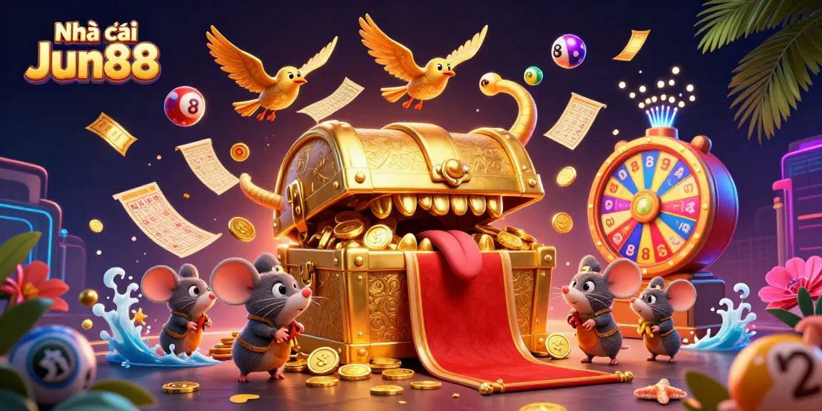 Engage with Nhà cái Jun88 as adventurer mice find treasure amid colorful gaming elements.