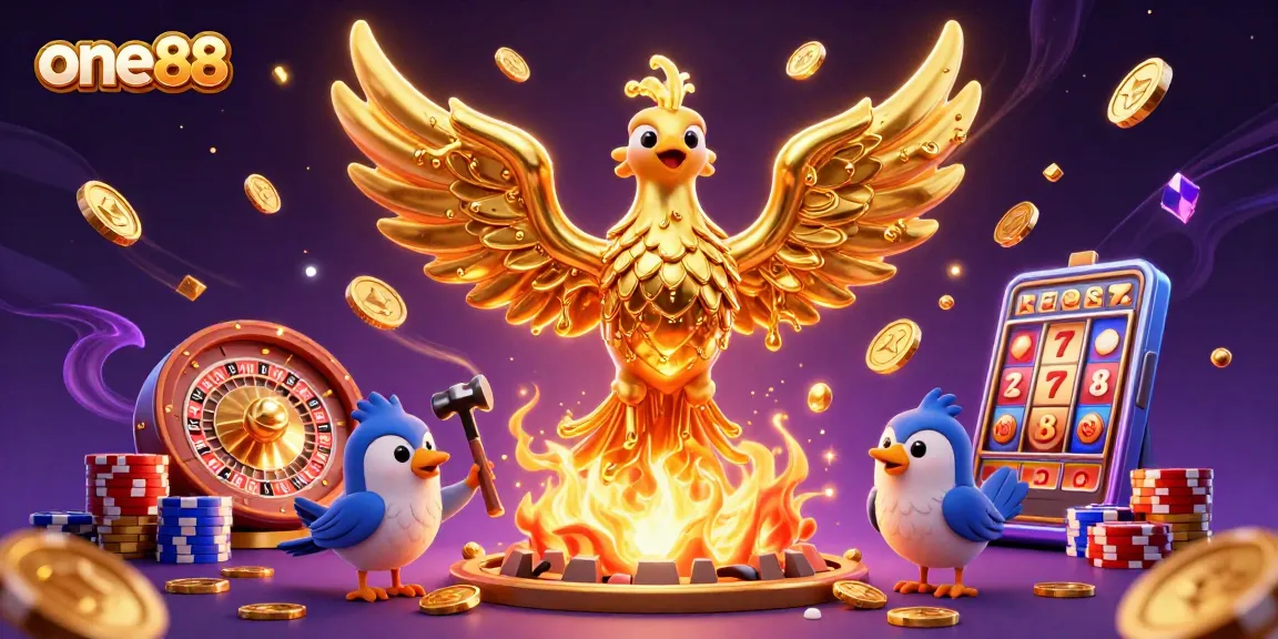 Experience one88's thrilling casino action with vibrant 3D elements and golden symbols.
