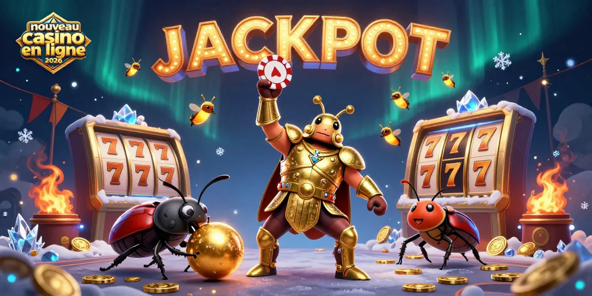 Détenez le jackpot avec un nouveau casino en ligne 2026, représenté par un scarabée hercule en armure.