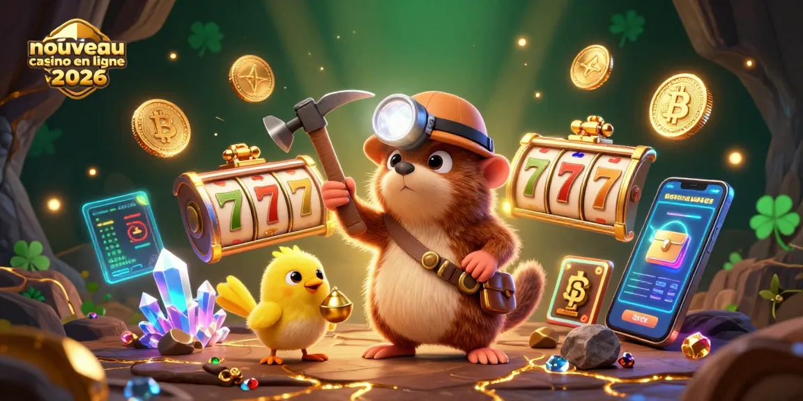 Repérez le nouveau casino en ligne 2026 avec une belle illustration de personnages et d'éléments de jeu, riches en détails.