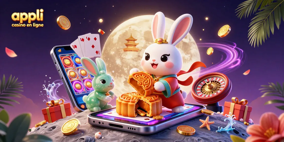 Jouez avec joie à l'appli casino en ligne, voyant le lièvre de la lune et des jetons de poker émerger.