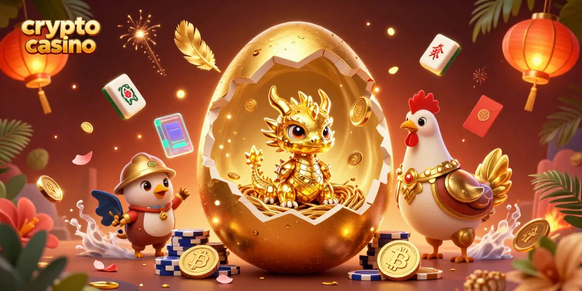 Plonger dans l'univers du crypto casino avec un dragon en or sur des jetons de poker, illuminé par des lanternes et des feux d'artifice.
